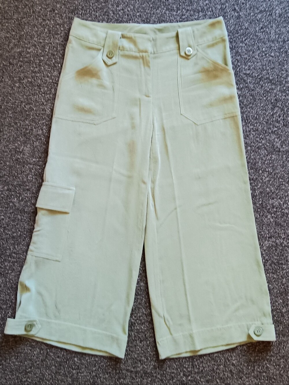 Tencel Blend, Light Sage Green Wide Leg Womens Capris Cropped Pants Size 4